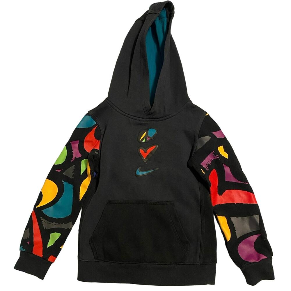 Youth NIKE Black Peace Love Nike Swoosh Basketball Pullover Hoodie size
M 6